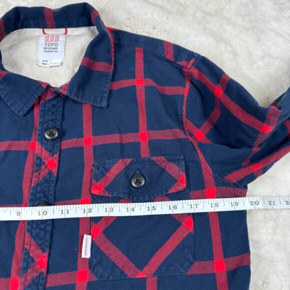 Topo Designs Shirt Mens Medium Blue Red Windowpane Flannel Loop Collar Button Up - Picture 7 of 8